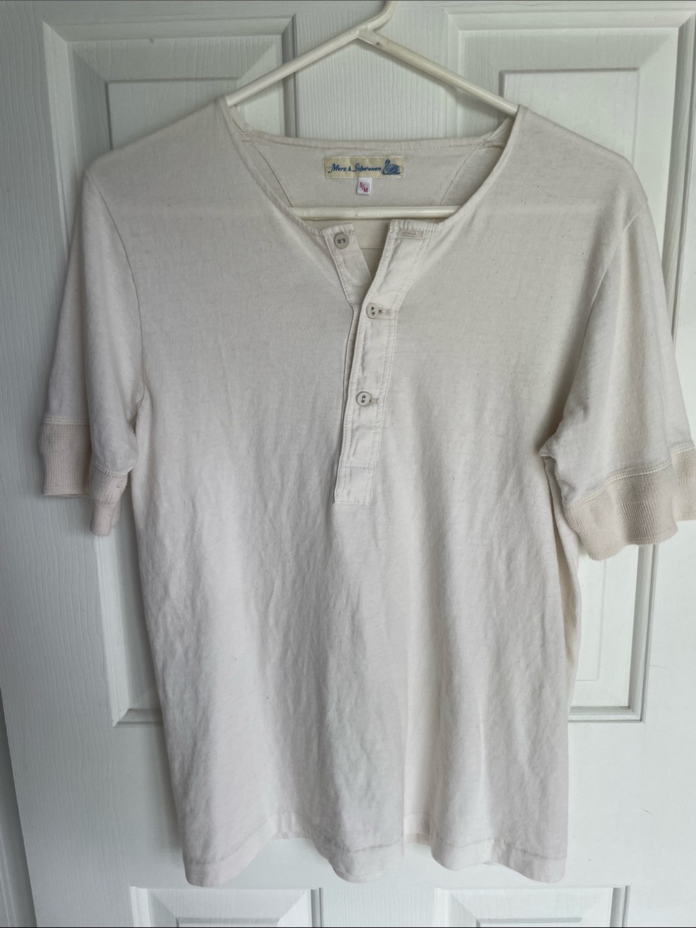 Merz b. Schwanen Men's Short Sleeve Henley Tee - Cream